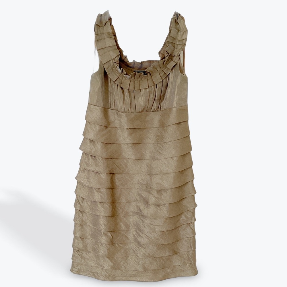 Jessica Howard Gold Metallic Tiered Ruffle Cocktail Dress Sleeveless Size 8 - Picture 2 of 7
